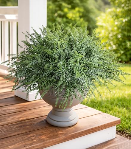 Artificial Faux Outdoor Plants for Spring Summer Decoration, 10 Bundles Fake Plastic Grass UV Resistant Look Real Fake Plants for Planter Outside Front Door Porch Patio Balcony Garden Indoor Yard Urn - color: Sage-green