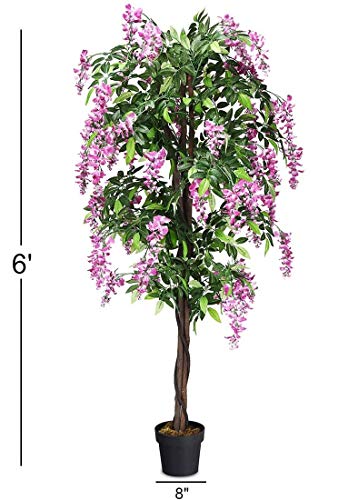 HAPPYGRILL 6FT Artificial Wisteria Tree, Fake Greenery Plants with Nursery Pot, Tall Faux Ficus Tree for Indoor Outdoor,Home, Office, Living Room