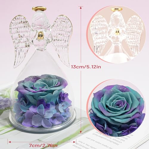 Miofula Gifts for Mom Birthday Gifts for Women, Preserved Flowers Rose in Glass Angel Figurines, Fresh Flowers for Delivery Anniversary Forever Real Roses Gifts for Mothers Grandma Her Wife Girlfriend - color: Starry Sky