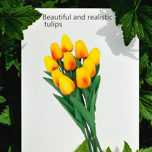 Gold Flowers Fake Tulips Artificial Flowers, 13 Inch Real Touch Tulip Flowers Bouquet for Vase, Mother's Day Easter 10 Pcs - color: Gold
