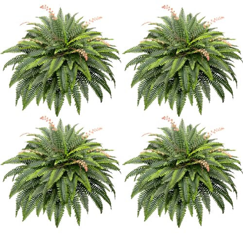 CQURE Artificial Boston Ferns for Outdoors, 50 Inch Large Fake Fern Plant with 96 Fronds, Set of 4 Realistic Artificial Fern Bushes for Indoor Outdoor Garden, Porch, Patio Decor - size: 50" 96 Leaves-4pc