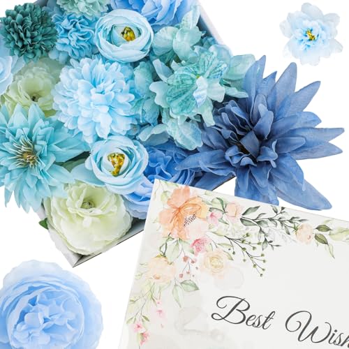 Blue Silk Flowers, Artificial Flower Combo Box Set with Stems for Bridal Wedding Bouquets, Table Centerpieces Decor, Floral Arrangement Home Decor - color: Blue