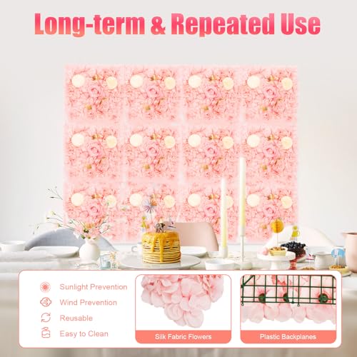 12 Pcs Artificial Flower Wall Panels Silk Dahlia Rose 3D Faux Flower Backdrop Panels Background Decorative for Wedding Celebrations Festive Party Home, 23.62 * 15.74in (Pink-3) - color: Pink-3