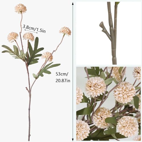 Artificial Mini Chrysanthemum Flowers 10pcs Faux Pompon Mum Stems for Vase Arrangements Home Decor Centerpiece (Beige) - color: Beige