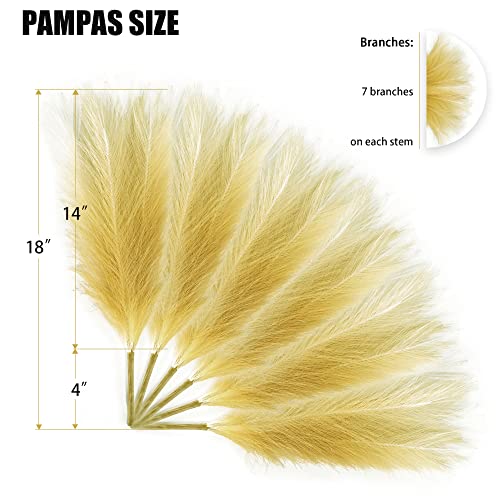 6 PCS Faux Pampas Grass Arrangement - 18"/45cm Artificial Fluffy Pompous Grass Stems for Boho Chic Home and Wedding Decor (Khaki Gradient) - color: A4- Khaki Gradient