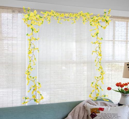 3Pcs Artificial Flowers Vine 5.9ft Silk Flower Garland Yellow Spring Garland Decor Fake Hanging Artificial Jasmine Vines for Indoor Outdoor Home Wall Party Wedding Arch Decoration - color: Yellow-3