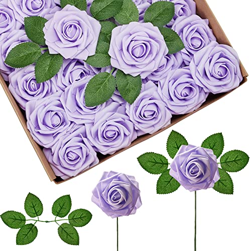 InnoGear Artificial Roses Foam Flowers, 50 Pcs Lilac Roses Artificial Flowers Fake Roses for Decoration DIY Wedding Bouquets Centerpieces Bridal Shower Party Valentine's Day Christmas Xmas - color: Lilac