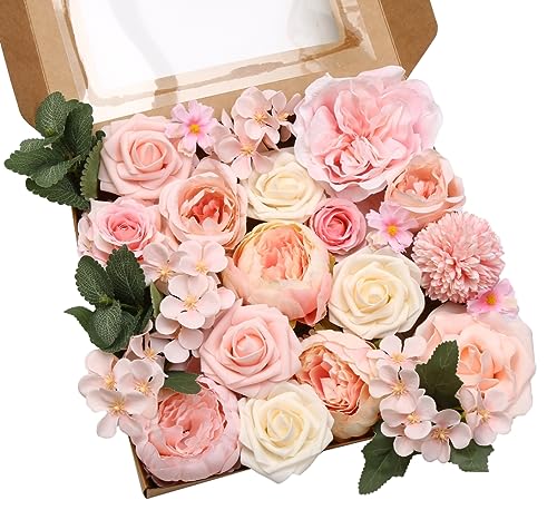 Artificial Flower Pink Peony Rose, Silk Peonies Faux Flowers for DIY Wedding Bouquet Bridal Shower Cake Flower - color: Blush Pink Peony