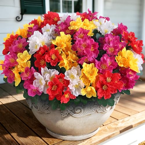 Juxdp 8 Bundles Artificial Camellia, Fake Silk Bouquet Flowers(Mixed Color) | Full＆Vibrant, Fade-resistant, UV-resistant＆Waterproof, for Front Door/Garden/Farmhouse/Outdoor/Home/Spring/Summer Decor - color: Mixed Color
