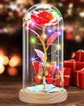 Otlonpe Preserved Artificial Rose Flower Lamp, Forever Women Gifts for Birthday Christmas Valentines Mothers Day, 7.7'' Glass Rose Wood Base Butterfly, Gifts for Mom Grandma Daughter Wife Girlfriend - color: Wood Red
