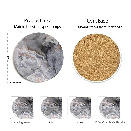 Set of 6 Abstract Dark Blue Marble Coasters with Holder, Absorbent Ceramic Coasters for Drinks, Coasters with Cork Backing for Table Protection, Housewarming Gifts for New Home - color: Abstract Dark Blue Marble