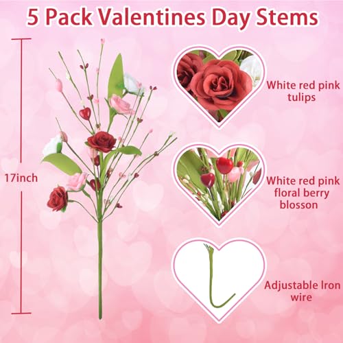 5pcs Artificial Flowers Fake Roses/Tulips Artificial Flowers for Mother's Day Wedding, Party Bulk Home Kitchen Wedding Table Decoration - color: Red-loverose