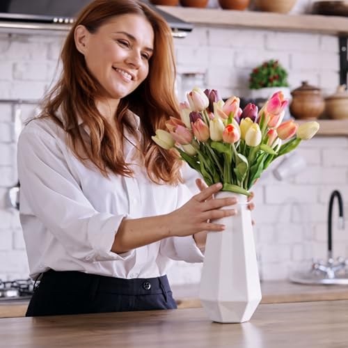 Sggvecsy 15 Pcs Fake Tulips Artificial Flowers Real Touch PU Faux Flowers Tulip Stems for Wedding Spring Bouquet Floral Arrangement Party Home Office Decorations for Mother's Day (Multi Colors) - color: Mixed 3, size: 15 Pcs
