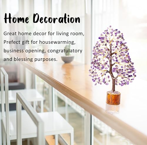 Crocon® Amethyst Tree of Life, Birthday Gifts for Women & Men, Purple House Decor for Shelf Healing Crystals, Spiritual Gift Purple Decor, House Warming Gifts New Home, Birthday Gift for Mom Sister - color: Bg Amethyst (Golden Wire)