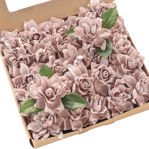 Floroom Artificial Gardenia Flowers 2.7" 25pcs Real Looking Dusty Rose Foam Fake Flowers with Stems for DIY Wedding Bouquets Bridal Shower Centerpieces Floral Arrangements Party Tables Decorations - color: Dusty Rose