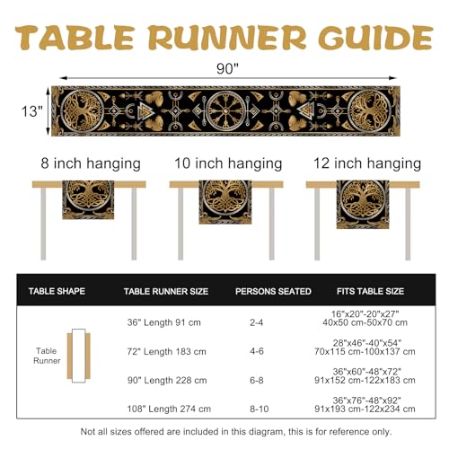 Viking Tree of Life Pagan Dining Table Runner, Vintage Black Gold Raven Birds Celtic Style Nordic Medieval Burlap Kitchen Decoration, Retro Indoor Outdoor Home Decor Party Supply 13 x 90 Inches - color: Viking Tree, size: Table Runner 13''X90''