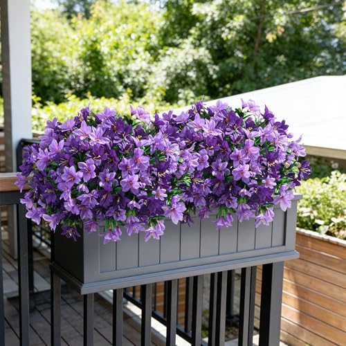 INSPRING Artificial Flowers for Outdoors Spring Decoration, 3 Bundles Faux Silk Outside Azalea Plants UV Resistant Realistic Faux Flowers for Outdoor Planters Porch Patio Garden Yard Home Decor, Mix - color: Dark Purple + Purple