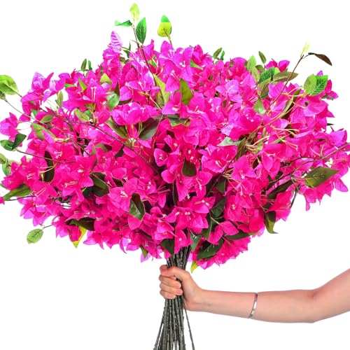 30 Pcs Artificial Faux Bougainvillea Fake Flower Silk Bougainvillea Branches UV Resistant Outdoor Indoor Decoration for Wedding Home Centerpieces Outside Decor (Rose Purple) - color: Rose Purple