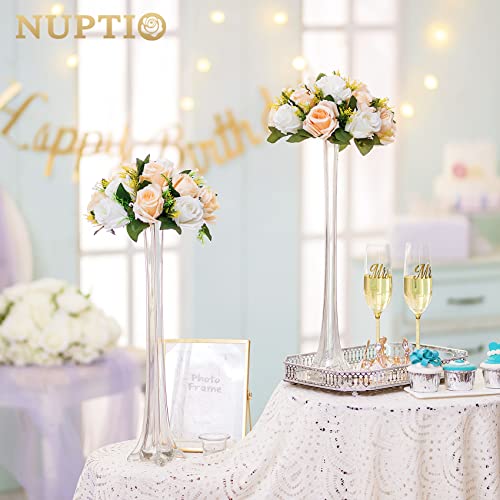 NUPTIO Flower Balls Table Centerpieces: Peachy Champagne & White Fake Rose | Artificial Floral Bouquet Arrangement 2 Pcs 9.5 inch for Wedding Bridal Shower Party Decorations - color: Peachy Champagne & White, size: 2 Pcs