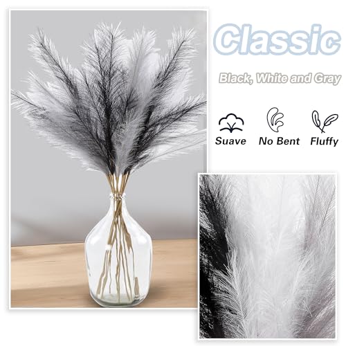 12PCS Faux Pampas Grass 38" Black White Gray for Floor Vase | Artificial Pompous Grass, Large Fake Pompas Branches, Floor Vase Filler, For Flower Arrangement Home Decor - color: Black&white&gray