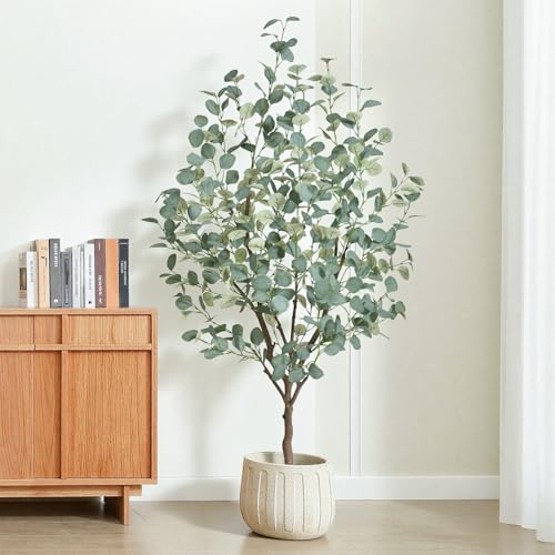 5FT Artificial Eucalyptus Tree Indoor, Faux Eucalyptus Tree with 477 Silk Leaves, Tall Fake Tree - Artificial Tree Indoor for Living Room Office Bedroom Home Decor - size: 5ft
