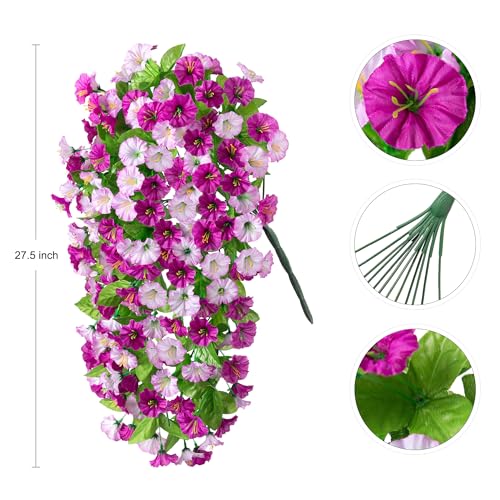 INXUGAO Artificial Fake Hanging Flowers Plants for Outdoor Decoration, 2PCS Faux Silk Morning Glory Long Vines Stems UV Resistant Look Real for Outside Home Porch Patio(Violet) - color: Violet
