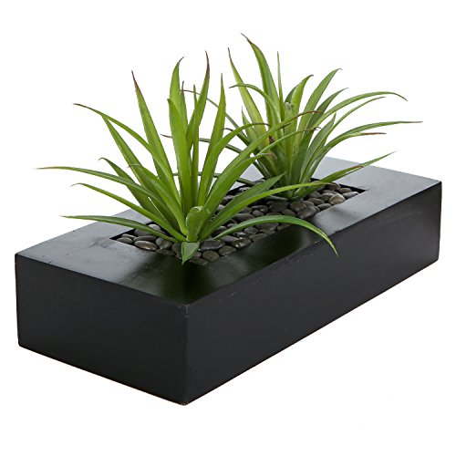 MyGift 10 Inch Fake Grass Artificial Plants in Rectangular Black Wood Planter - Faux Plants Indoor for Tabletop Centerpiece Décor - color: Black, size: 9.5 Inch
