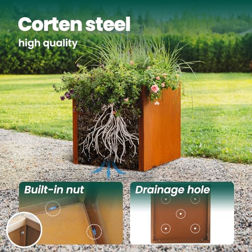 Corten Steel Planter Box Large Outdoor Planter 24 Inch Square Cube Planters Rustic Metal Garden Planter for Commercial Residential Patio and Yard - color: Rust, size: 24" L x 24" W x 24" H