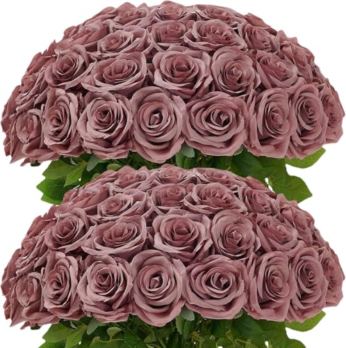 100 Pcs Artificial Roses Bulk Silk Dusty Rose Roses for Wedding Centerpieces Bridal Bouquet Mohter's Day Valentine's Day Floral Arrangement Event Party Home Decor - color: Dustyrose