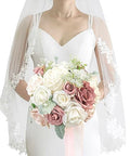 Lookein 10 Inch Wedding Bouquet for Bride Artificial Flowers Birdal Bouquet Tossing Bouquet for Wedding Ceremony Anniversary Bridal Shower, French Dusty Rose - color: 10" French Dusty Rose