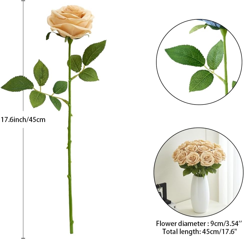 100 Pcs Artificial Roses Bulk Silk Beige Roses Tan Roses for Wedding Centerpieces Bridal Bouquet Mohter's Day Valentine's Day Home Decor - color: Beige