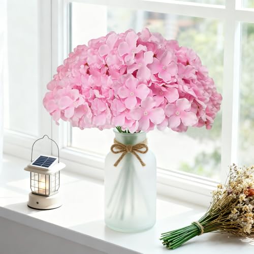 Hydrangea Artificial Flowers, 40 Pcs Champagne Pink Artificial Flowers Bulk, Faux Hydrangea Flowers for Outdoor, Fake Silk Ivory Hydrangea Flowers with Stems for Wedding Decoration Decor - color: Pink, size: 40 Pcs