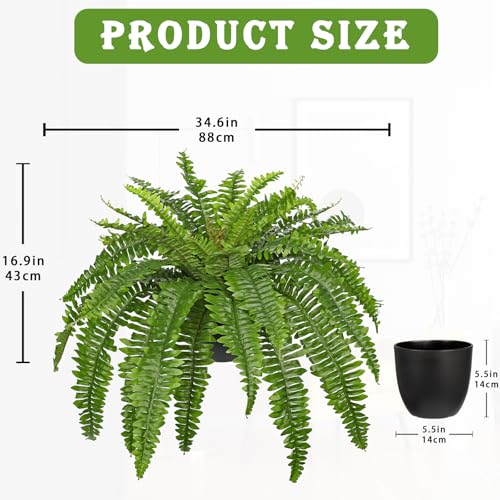 Hollyone Artificial Fern Plants in Pot 34.6" Large Artificial Boston Fern 39 Leaves for Outdoors & Indoor Faux Potted Plant Fake Ferns Bush Plant for Patio Garden Farmhouse Porch Home Decor Green - color: Black Pot - Green Large