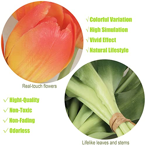 20pcs Artificial Tulip Flowers,16 Inch Real Touch Tulip Stems with Faux Leaves, Faux Tulips and Buds for Home Décor Centerpiece Ornament Wedding Bouquet,Orange - color: Orange
