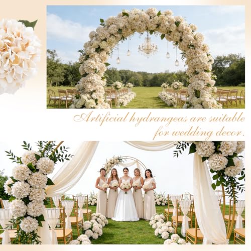 6PCS 21 Inch Lifelike Artificial Silk Hydrangea Flowers, Large Fake Hydrangea Flowers Bouquet with Stems, Full Faux Hydrangea for Home Decor Wedding Table Party Office Decor(Off White) - color: Off White