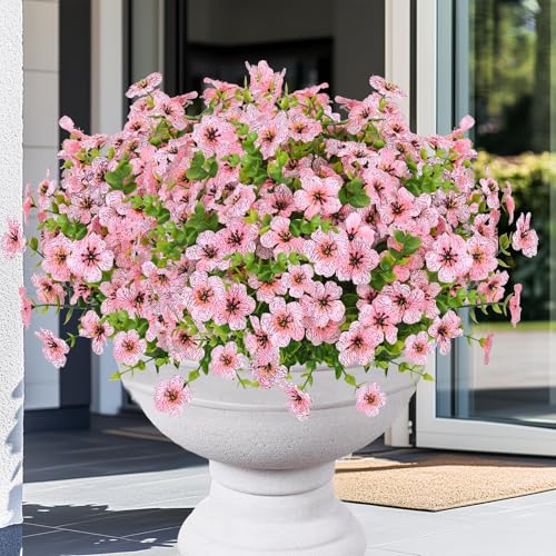 Elyum Artificial Flowers for Outdoors, 18 Bundles Artificial Plants & Flowers Outdoor, UV Resistant Faux Flowers Outdoor Fake Flowers for Outside Porch Window Box Decoration(Pink) - color: Pink, size: 18 Pack