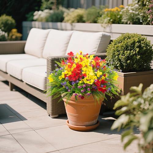 AITISOR 20 Packs Artificial Flowers Outdoor, Faux Plants UV Resistant Plastic Greenery for Hanging Planter Porch Window Home Wedding Spring Summer Decor