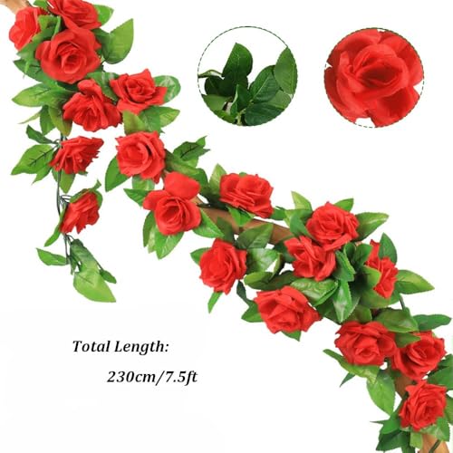 YRIOWMI 10PCS Fake Rose Garland, 7.5Ft Artificial Vines Flowers Hanging Rose Vine for Table Wedding Backdrop Arch Wall Party Mantle Festival Decor (Red) - color: Red