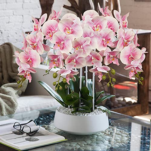 DILATATA 4 Pcs Artificial Orchids Stems with 9 Large Flowers Real Touch Phalaenopsis Orchids Flowers Fake Flower Branches 31.5" Tall for Home Arrangement -Pink Orchid - color: Pink #24