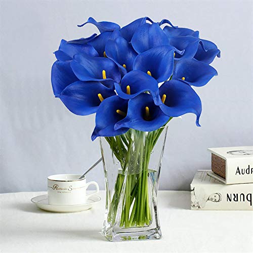 Faylapa 20 Pcs Artificial Calla Lily Real Touch Flowes Fake Flowers Wedding Bouquets Home Floral Decorations (Royal Blue) - color: Royal Blue