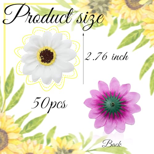 White Artificial Sunflower Heads Bulk, 50 Pcs Fake Sunflower Heads Fabric Flowers for Craft, 2.76 Inch Silk Sunflowers for Decorations, Bridal Shower, Farmhouse, Birthday Party - color: White