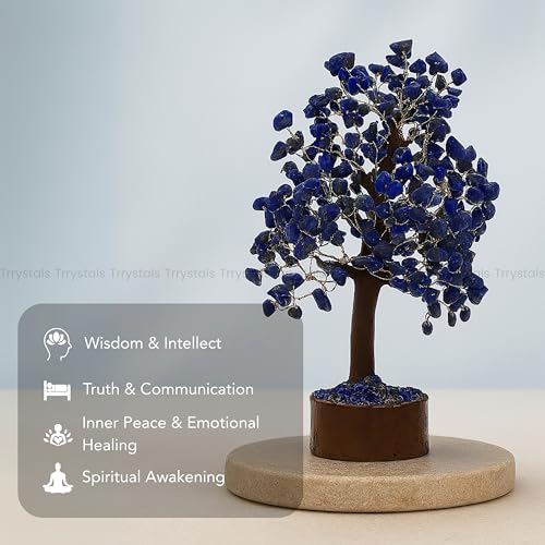 Lapis Lazuli Natural Gemstone Tree | Decorative Crystal Bonsai for Home & Office Décor | Handcrafted Wire Tree with Natural Gemstones - color: Lapiz Lazuli Tree