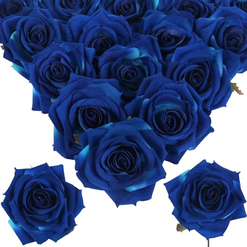 Blue Artificial Roses 16pcs Velvet Royal Blue Roses Silk Flowers 3.94" Fake Blue Roses Artificial Flowers for Wedding Flowers for Centerpieces Home Party Decor (Royal Blue) - color: 3.94" Royal Blue