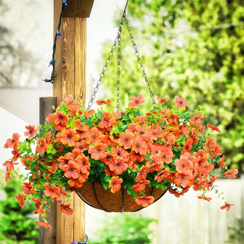 Artificial Flowers for Outdoors, 12 Bundles Faux Mums for Fall Planters,Uv Resistant Artificial Fake Mums Plants, Realistic Fall Decor for Porch, Patio, Yard (Orange) - color: Orange