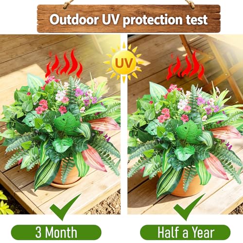 20 Pcs Artificial Flowers Plants for Outdoor Plastic Fake Greenery Plants UV Resistant Faux Bushes Fern Stems for Home Patio Garden Porch Window Box Indoor Outside Spring Summer Decor - color: Purple Pink White, size: 20