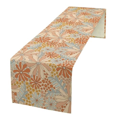 Retro Mid Century Hippie Table Runner Vintage Groovy Abstract Florals 1960s 1970s Boho Flower Dinner Runner for Country Farmhouse Home Kitchen Birthday Party Holiday 36X13inch - color: Bohoflower-11, size: L36"x W13"