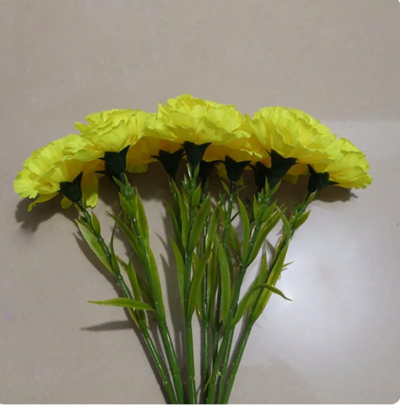 10 Stem Artificial Flowers Carnations Bouquets,11inch Real Touch Flowers with Stems,Silk Petals Fake Flowers Forever Plants for Wedding Flower Bouquet Centerpieces Bridal Shower Birthday (yellow) - color: Yellow