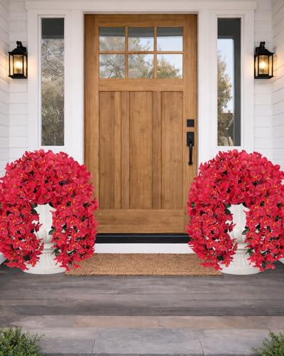 Artificial Flowers for Outdoors – 4 Bundles of UV-Resistant Artificial Bougainvillea, Realistic Silk Flowers for Front Porch, Patio, Garden, Window Boxes & Hanging Baskets (Red, 4) - color: Red, size: 4 Bundles