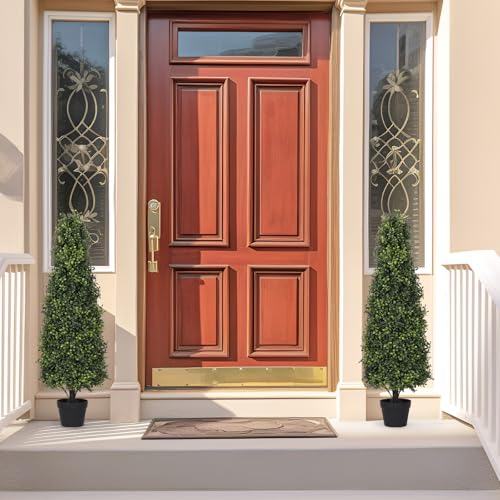 4ft Artificial Boxwood Topiary Trees (Set of 2) - UV Resistant Faux Plants Outdoor, Realistic 48in Fake Potted Bushes and Shrubs for Front Porch, Planter, Patio - Low Maintenance & Evergreen - color: Boxwood Dark Green, size: 48in