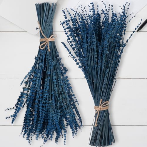 2 Bundles 350 Stems Dried Blue Lavender Flowers, 17" Dried Lavender Bundles Dried Blue Flowers, 4.23oz Preserved Lavender Stems Bouquet for Shower Wedding Home Fragrance Vase Crafts Decor - color: Blue